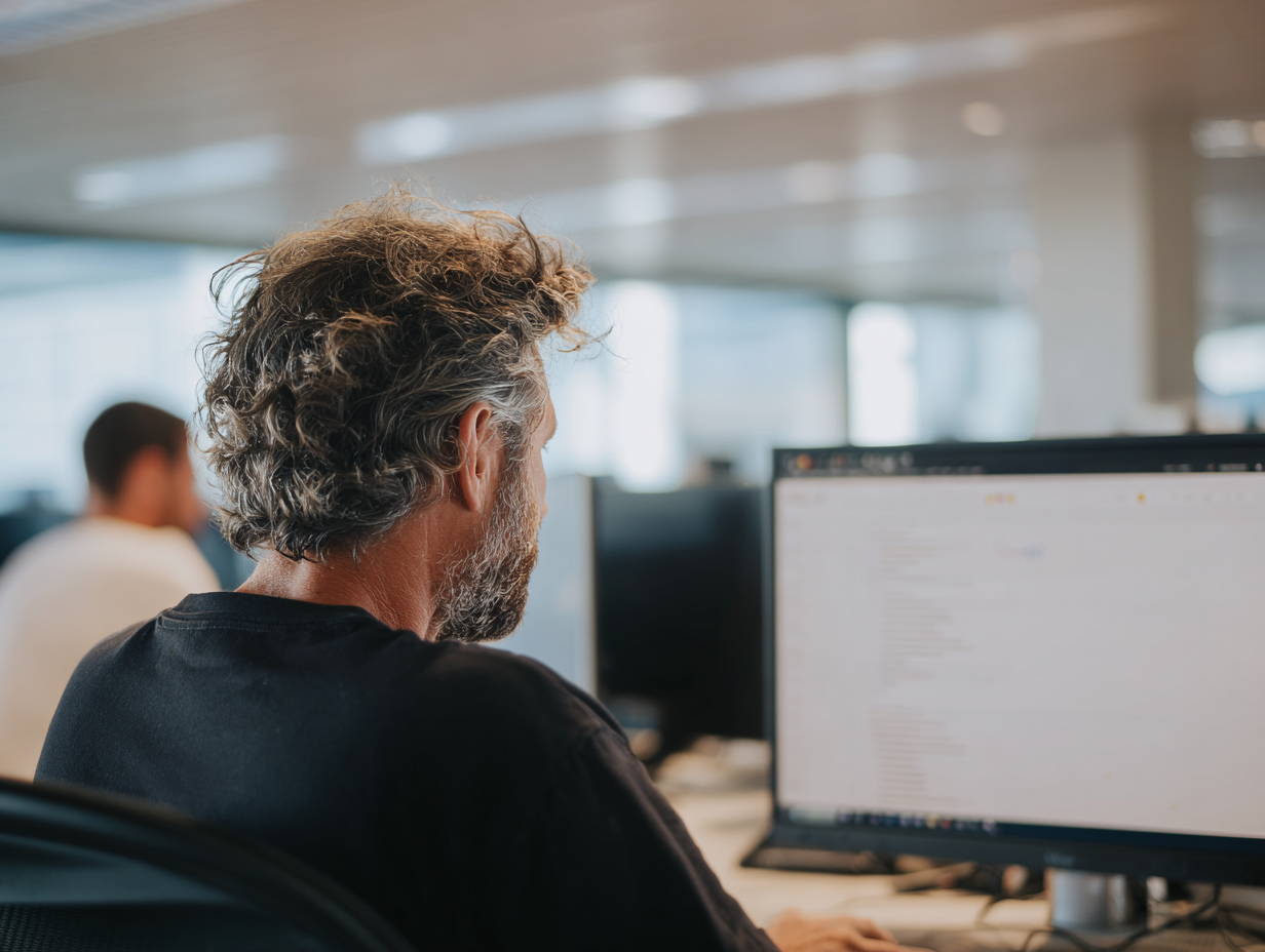 homme ordinateur bureau