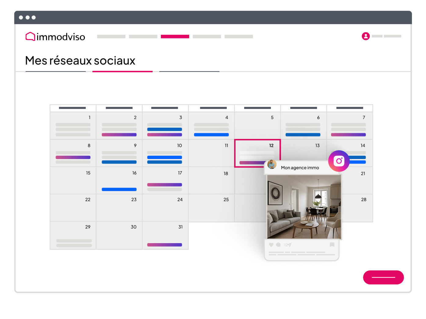 Interface simplifiee immodvisor calendrier de publication