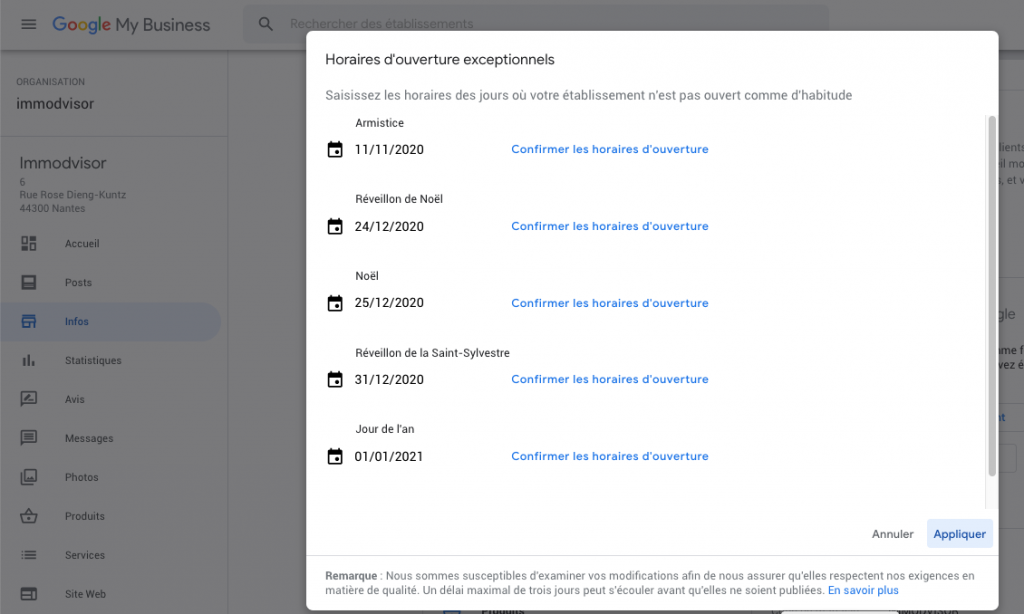 capture gestionnaire etablissement google