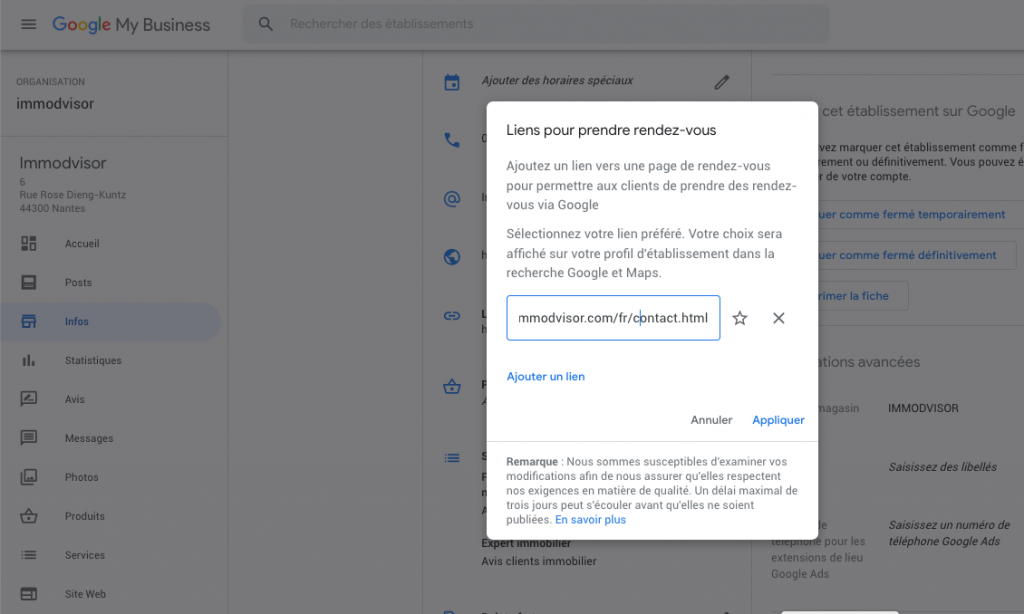 capture gestion etablissement fiche google