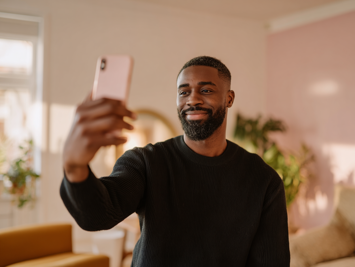 Homme qui se filme avec son telephone