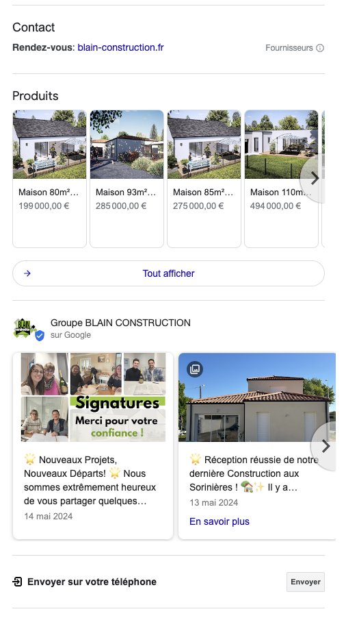 Exemple de Google posts de Blain Construction