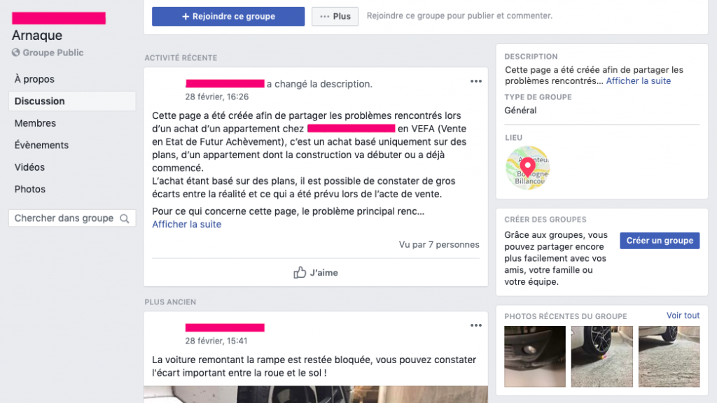 page facebook avis clients