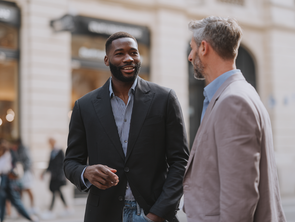 hommes qui discutent dans la rue