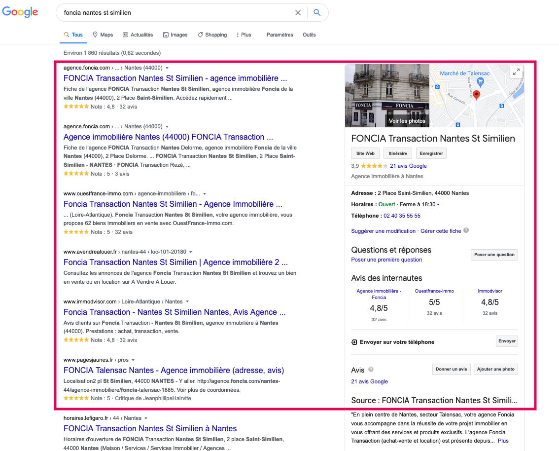 Résultat de recherche Google sur une marque