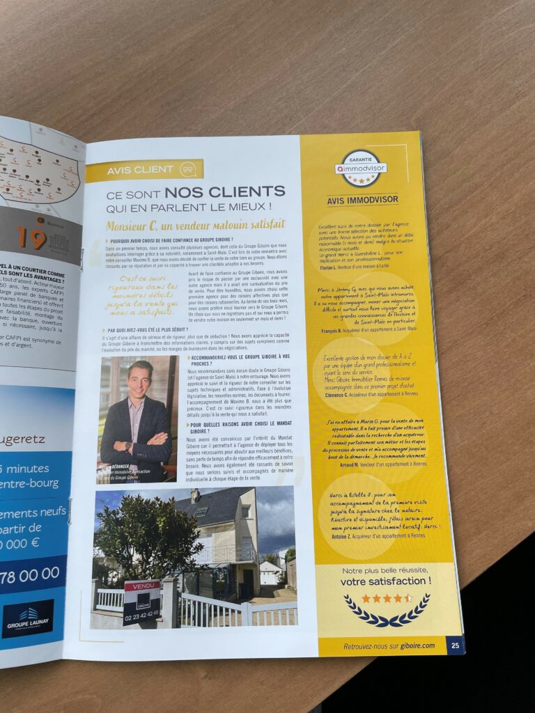 Affichage du sceau immodvisor dans les magazines du Groupe Giboire