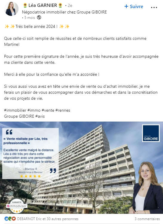 Mise en avant des avis clients via des posts LinkedIn