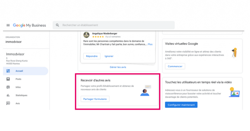 Récupérer lien direct avis Fiche Google